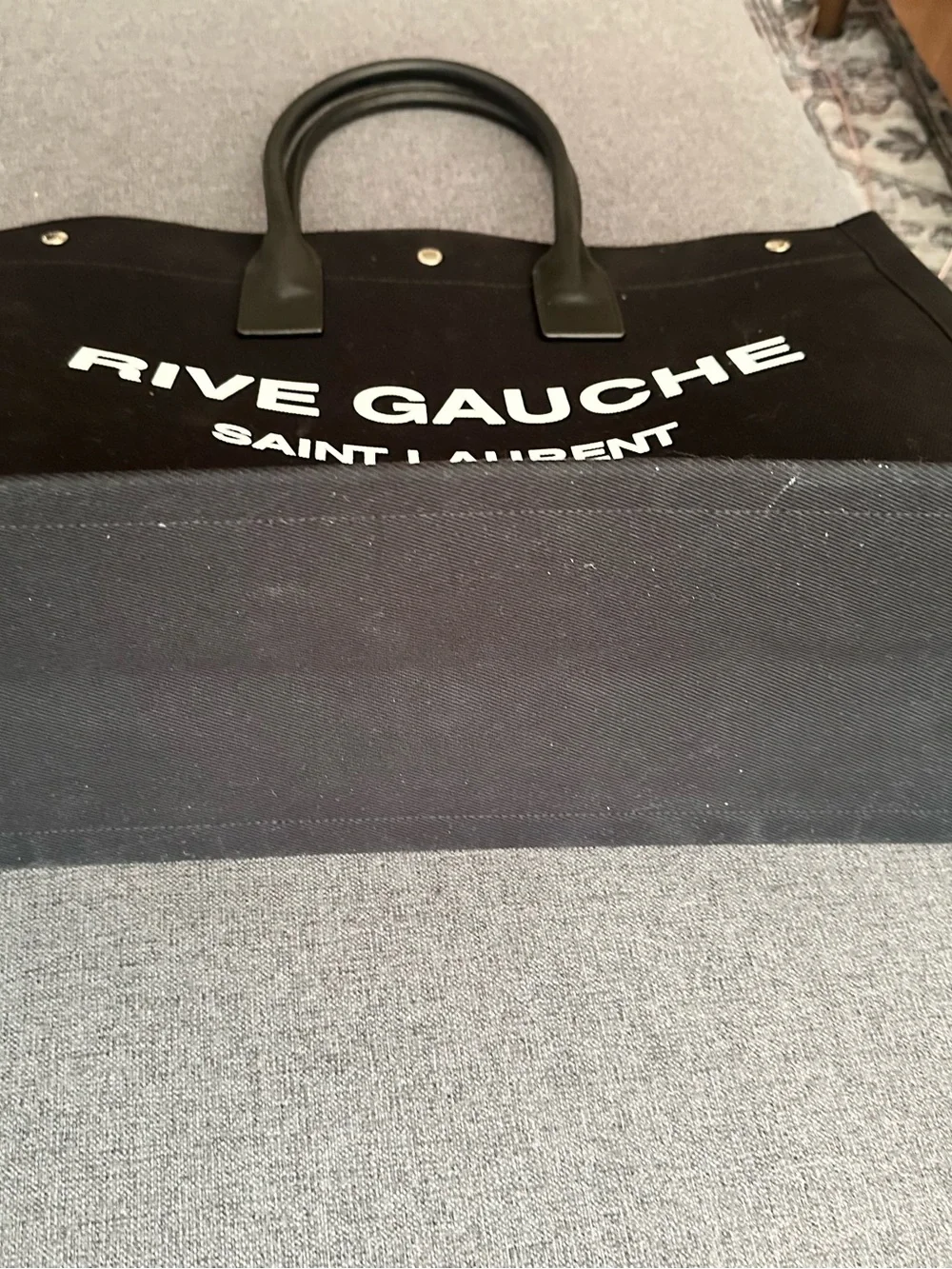 Saint Laurent Black Canvas Rive Gauche Tote with White Logo